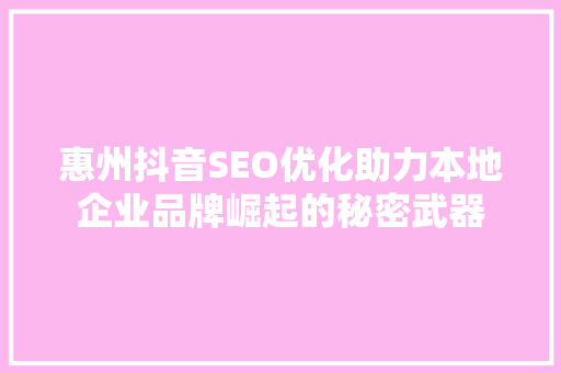 惠州抖音SEO优化助力本地企业品牌崛起的秘密武器