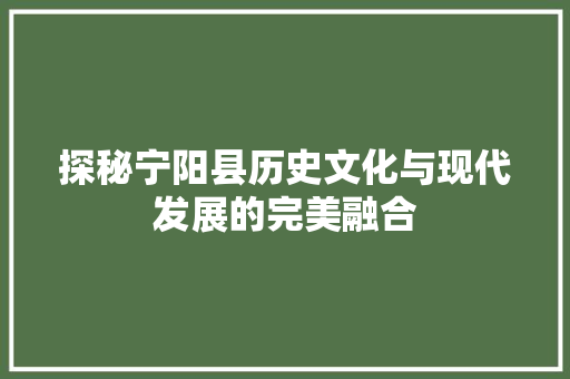 探秘宁阳县历史文化与现代发展的完美融合