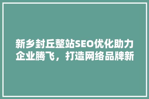 新乡封丘整站SEO优化助力企业腾飞，打造网络品牌新高度