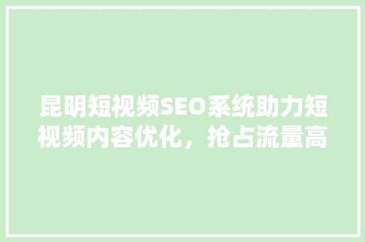 昆明短视频SEO系统助力短视频内容优化，抢占流量高地