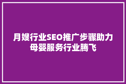 月嫂行业SEO推广步骤助力母婴服务行业腾飞