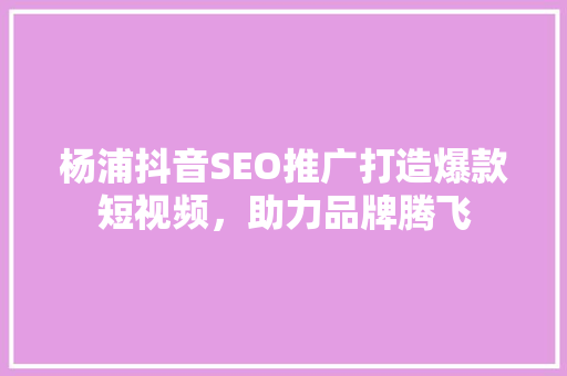 杨浦抖音SEO推广打造爆款短视频，助力品牌腾飞