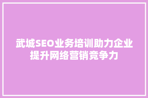 武城SEO业务培训助力企业提升网络营销竞争力