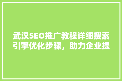 武汉SEO推广教程详细搜索引擎优化步骤，助力企业提升网络竞争力