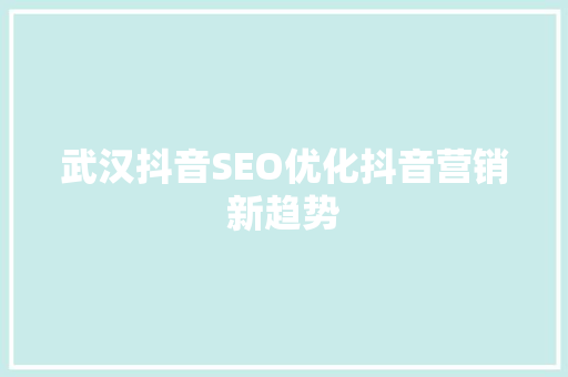 武汉抖音SEO优化抖音营销新趋势