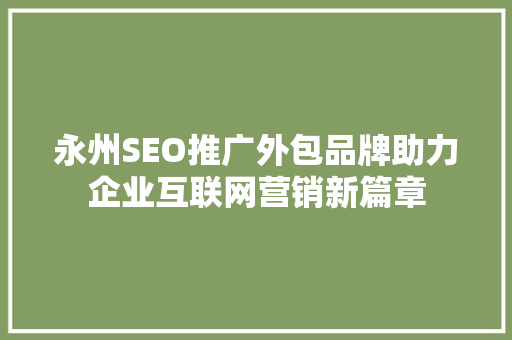 永州SEO推广外包品牌助力企业互联网营销新篇章