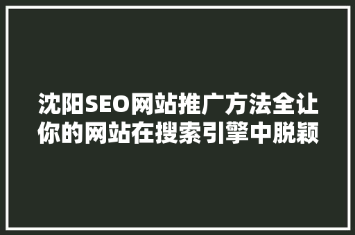 沈阳SEO网站推广方法全让你的网站在搜索引擎中脱颖而出