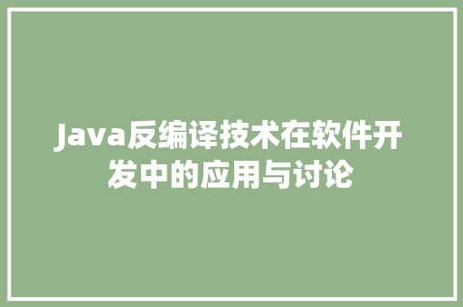 Java反编译技术在软件开发中的应用与讨论