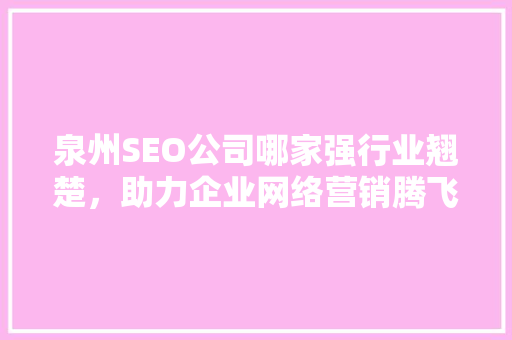 泉州SEO公司哪家强行业翘楚，助力企业网络营销腾飞