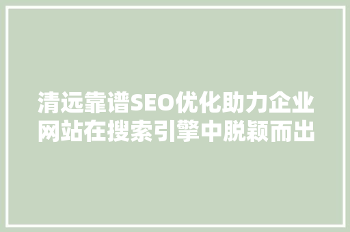 清远靠谱SEO优化助力企业网站在搜索引擎中脱颖而出