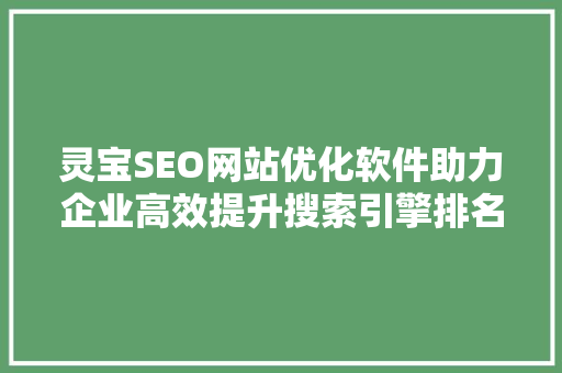 灵宝SEO网站优化软件助力企业高效提升搜索引擎排名