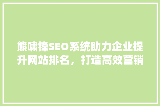 熊啸锋SEO系统助力企业提升网站排名，打造高效营销步骤