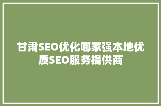 甘肃SEO优化哪家强本地优质SEO服务提供商