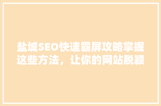 盐城SEO快速霸屏攻略掌握这些方法，让你的网站脱颖而出
