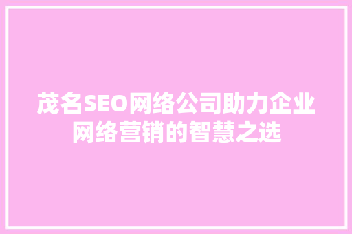 茂名SEO网络公司助力企业网络营销的智慧之选