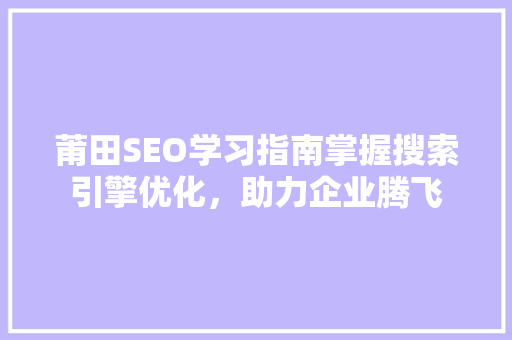 莆田SEO学习指南掌握搜索引擎优化，助力企业腾飞