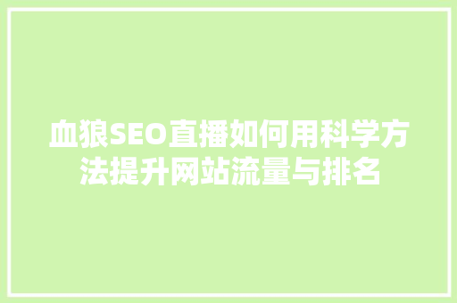 血狼SEO直播如何用科学方法提升网站流量与排名