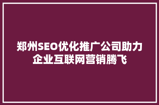 郑州SEO优化推广公司助力企业互联网营销腾飞