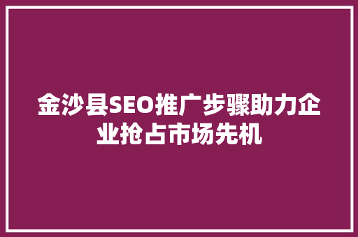 金沙县SEO推广步骤助力企业抢占市场先机