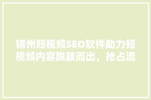 锦州短视频SEO软件助力短视频内容脱颖而出，抢占流量高地