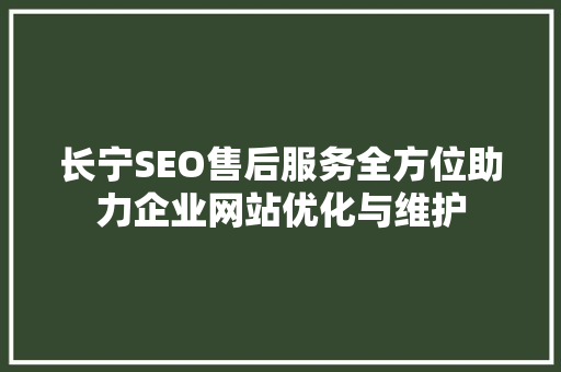 长宁SEO售后服务全方位助力企业网站优化与维护