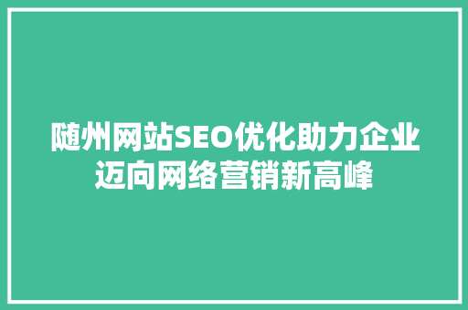 随州网站SEO优化助力企业迈向网络营销新高峰