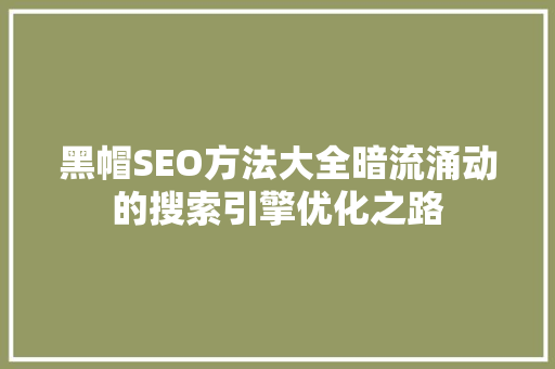 黑帽SEO方法大全暗流涌动的搜索引擎优化之路