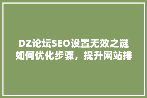 DZ论坛SEO设置无效之谜如何优化步骤，提升网站排名