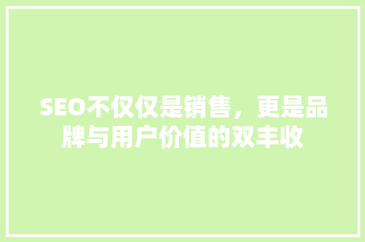 SEO不仅仅是销售，更是品牌与用户价值的双丰收