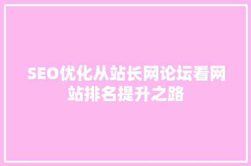 SEO优化从站长网论坛看网站排名提升之路