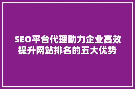 SEO平台代理助力企业高效提升网站排名的五大优势