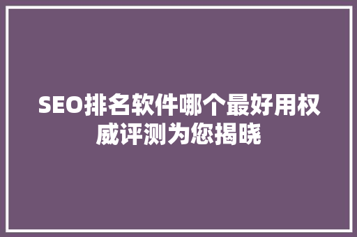 SEO排名软件哪个最好用权威评测为您揭晓