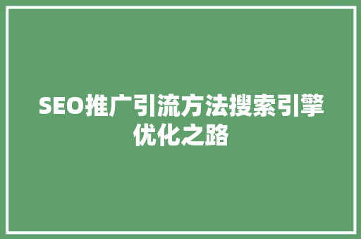 SEO推广引流方法搜索引擎优化之路