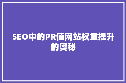SEO中的PR值网站权重提升的奥秘