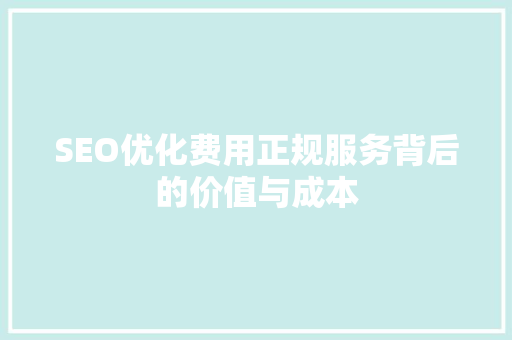 SEO优化费用正规服务背后的价值与成本