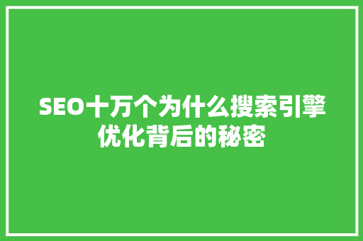 SEO十万个为什么搜索引擎优化背后的秘密