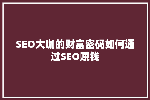 SEO大咖的财富密码如何通过SEO赚钱