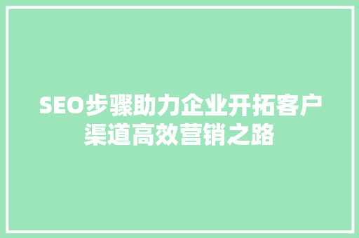SEO步骤助力企业开拓客户渠道高效营销之路