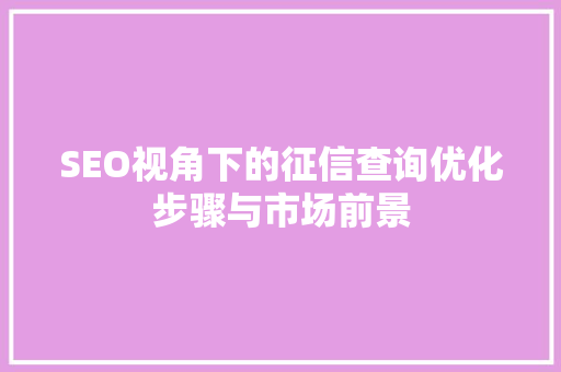 SEO视角下的征信查询优化步骤与市场前景