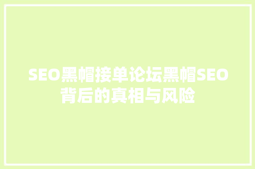 SEO黑帽接单论坛黑帽SEO背后的真相与风险