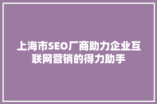上海市SEO厂商助力企业互联网营销的得力助手