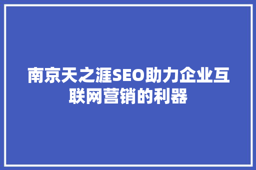 南京天之涯SEO助力企业互联网营销的利器