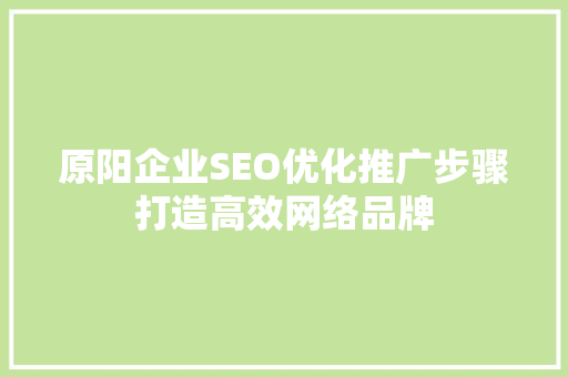 原阳企业SEO优化推广步骤打造高效网络品牌