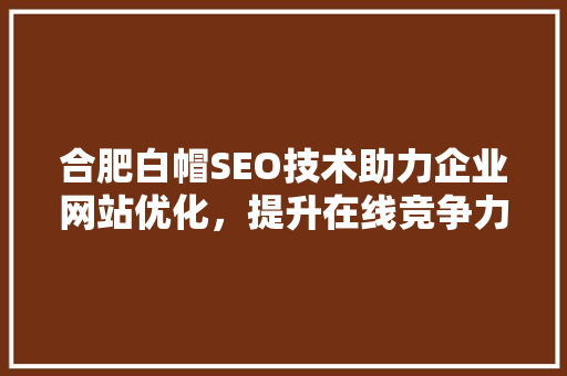 合肥白帽SEO技术助力企业网站优化，提升在线竞争力