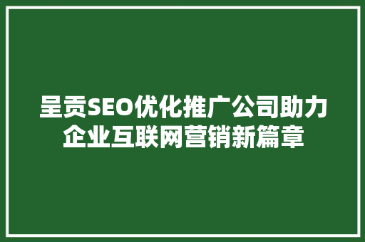 呈贡SEO优化推广公司助力企业互联网营销新篇章