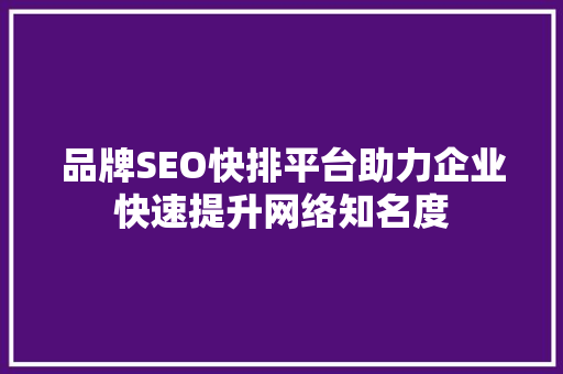 品牌SEO快排平台助力企业快速提升网络知名度