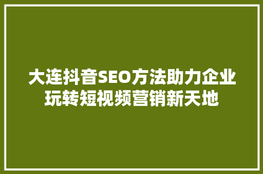 大连抖音SEO方法助力企业玩转短视频营销新天地