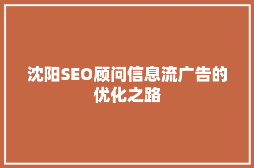 沈阳SEO顾问信息流广告的优化之路