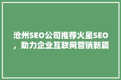 沧州SEO公司推荐火星SEO，助力企业互联网营销新篇章  第1张
