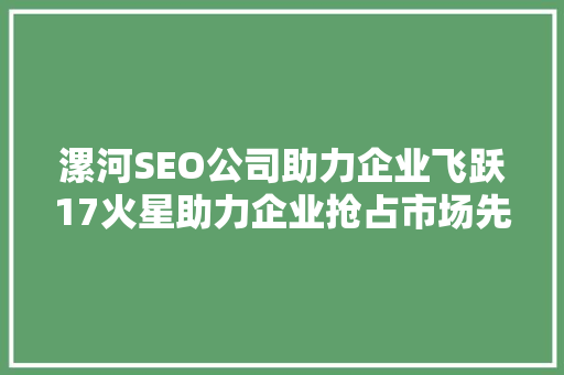 漯河SEO公司助力企业飞跃17火星助力企业抢占市场先机